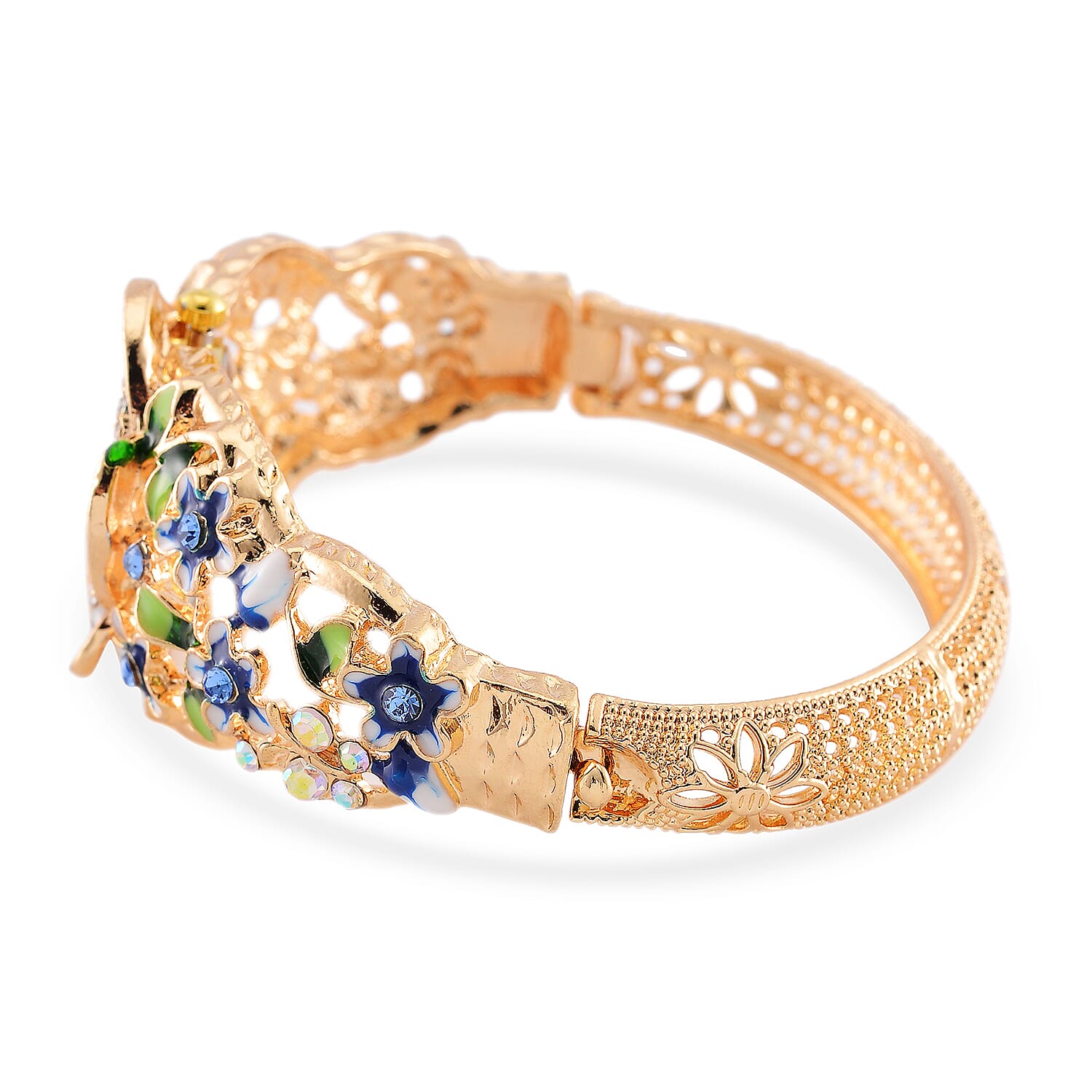 STRADA Japanese Movt. Water-Resistant Floral Bangle Watch with Multi Colour Enamel & Crystal Strap