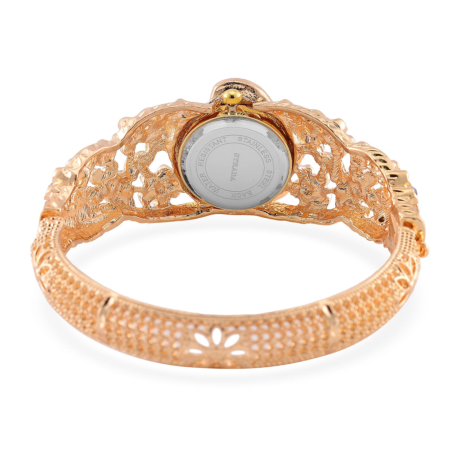 STRADA Japanese Movt. Water-Resistant Floral Bangle Watch with Multi Colour Enamel & Crystal Strap