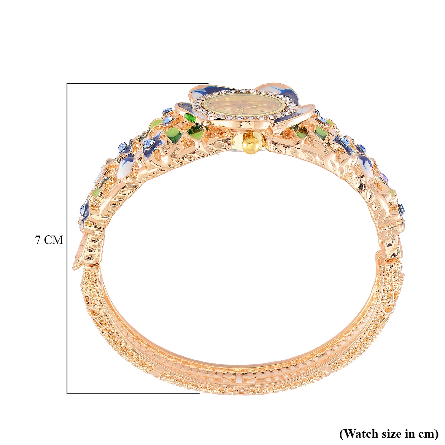 STRADA Japanese Movt. Water-Resistant Floral Bangle Watch with Multi Colour Enamel & Crystal Strap
