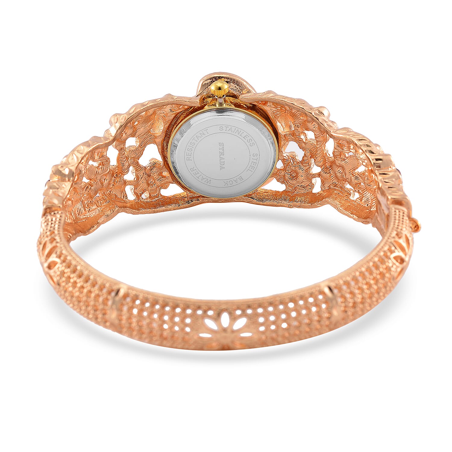 STRADA Japanese Movt. Water-Resistant Floral Bangle Watch with Multi Colour Enamel & Crystal Strap