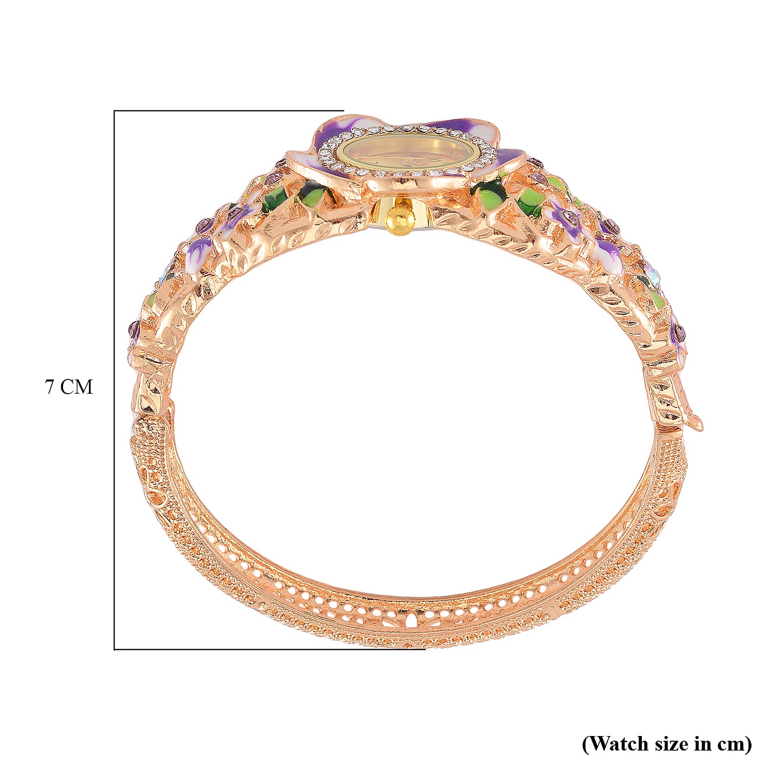 STRADA Japanese Movt. Water-Resistant Floral Bangle Watch with Multi Colour Enamel & Crystal Strap