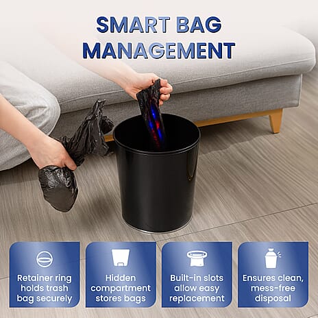 Automatic Sensor Trash Dustbin with Touchless Lid - Bag Retainer Ring (10L) - Black