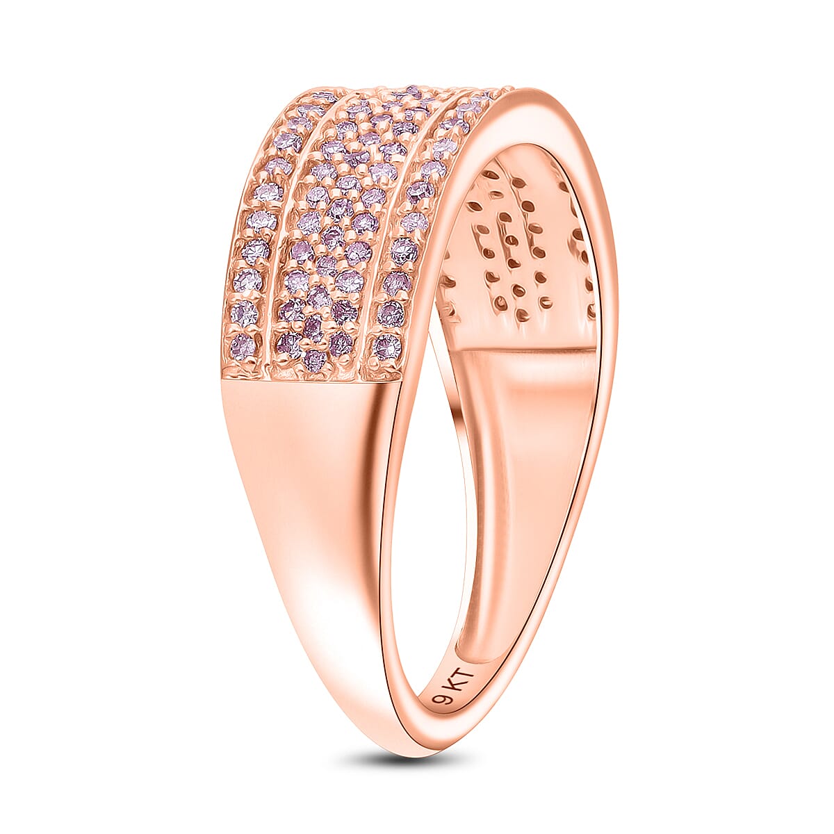 9K Rose Gold SGL Certified Pink Diamond & White Diamond Band Ring, 0.51 Ct. 9K Rose Gold SGL Certified Pink Diamond & White Diamond Band Ring, 0.51 Ct.