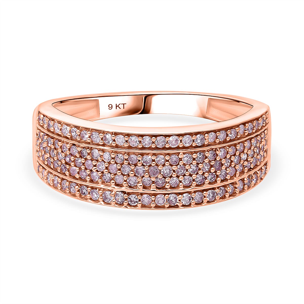 9K Rose Gold SGL Certified Pink Diamond, White Diamond Band Ring, 0.51 Cts.