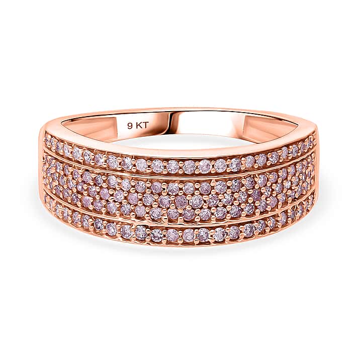 9K Rose Gold SGL Certified Pink Diamond, White Diamond Band Ring, 0.51 Cts.