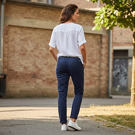 Ladies Cotton Blend Trousers with Rope Belt (Size - XS) - Blue