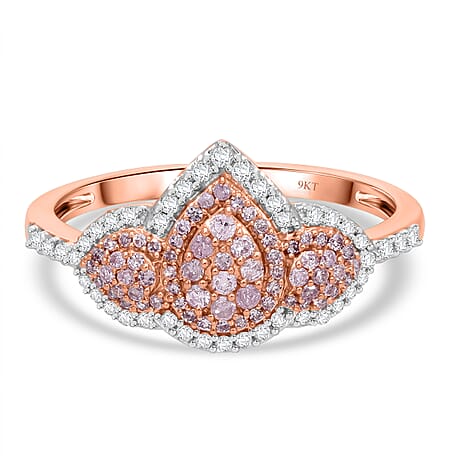 9K Rose Gold SGL Certified Natural Pink Diamond & White Diamond Ring 0.50 Ct.