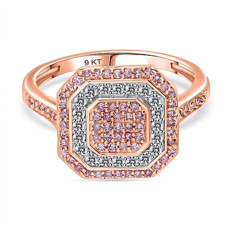 9K Rose Gold SGL Certified Natural Pink Diamond & White Diamond Ring 0.50 Ct.