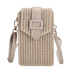 Boho Braided Texture Crossbody Bag with Buckle Flap - Pink