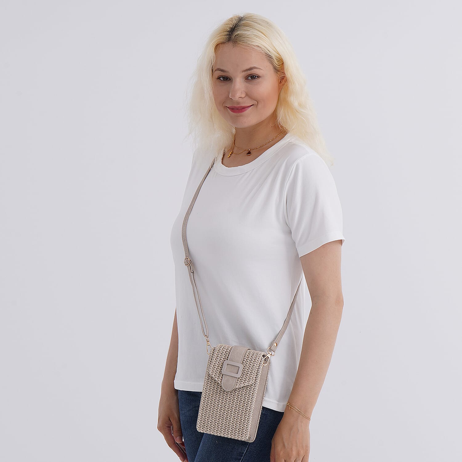 Boho Braided Texture Crossbody Bag with Buckle Flap - Khaki