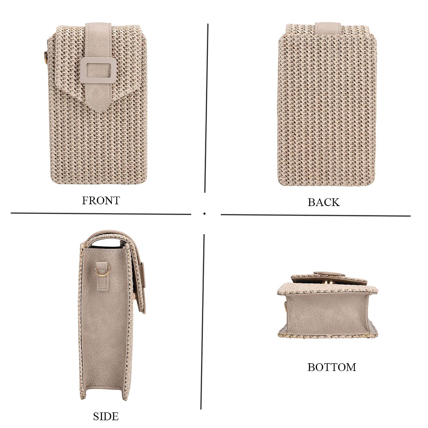 Boho Braided Texture Crossbody Bag with Buckle Flap - Khaki