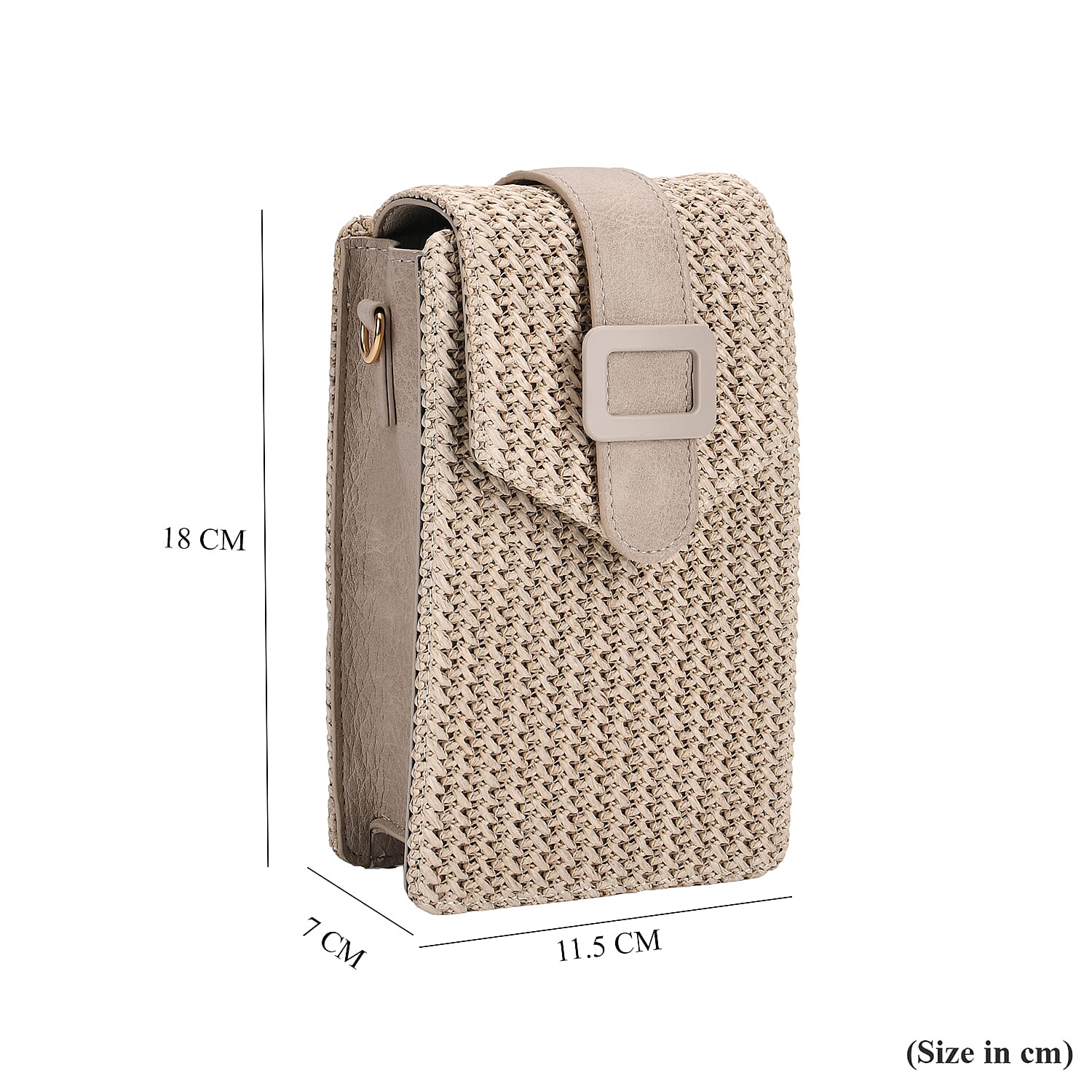 Boho Braided Texture Crossbody Bag with Buckle Flap - Khaki