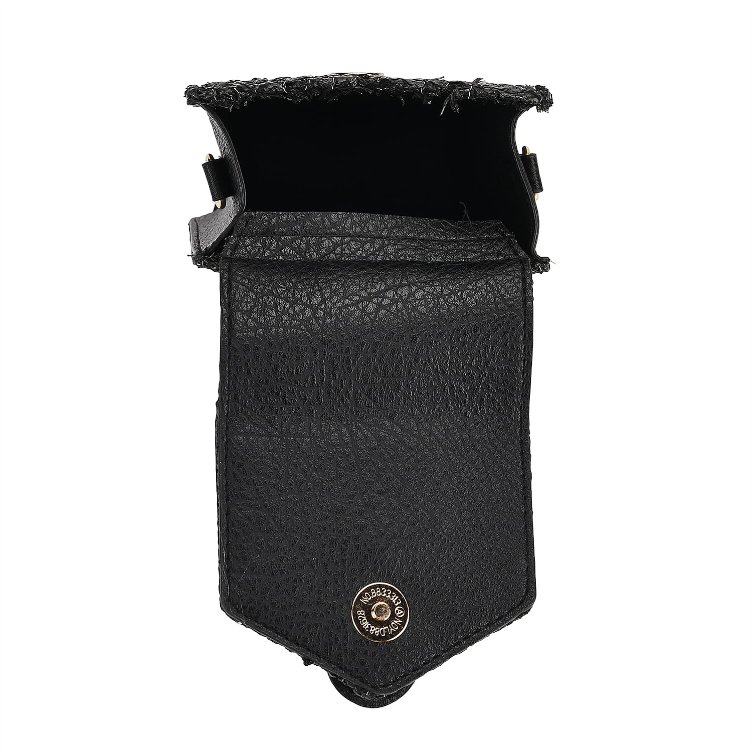 Boho Braided Texture Crossbody Bag with Buckle Flap - Black