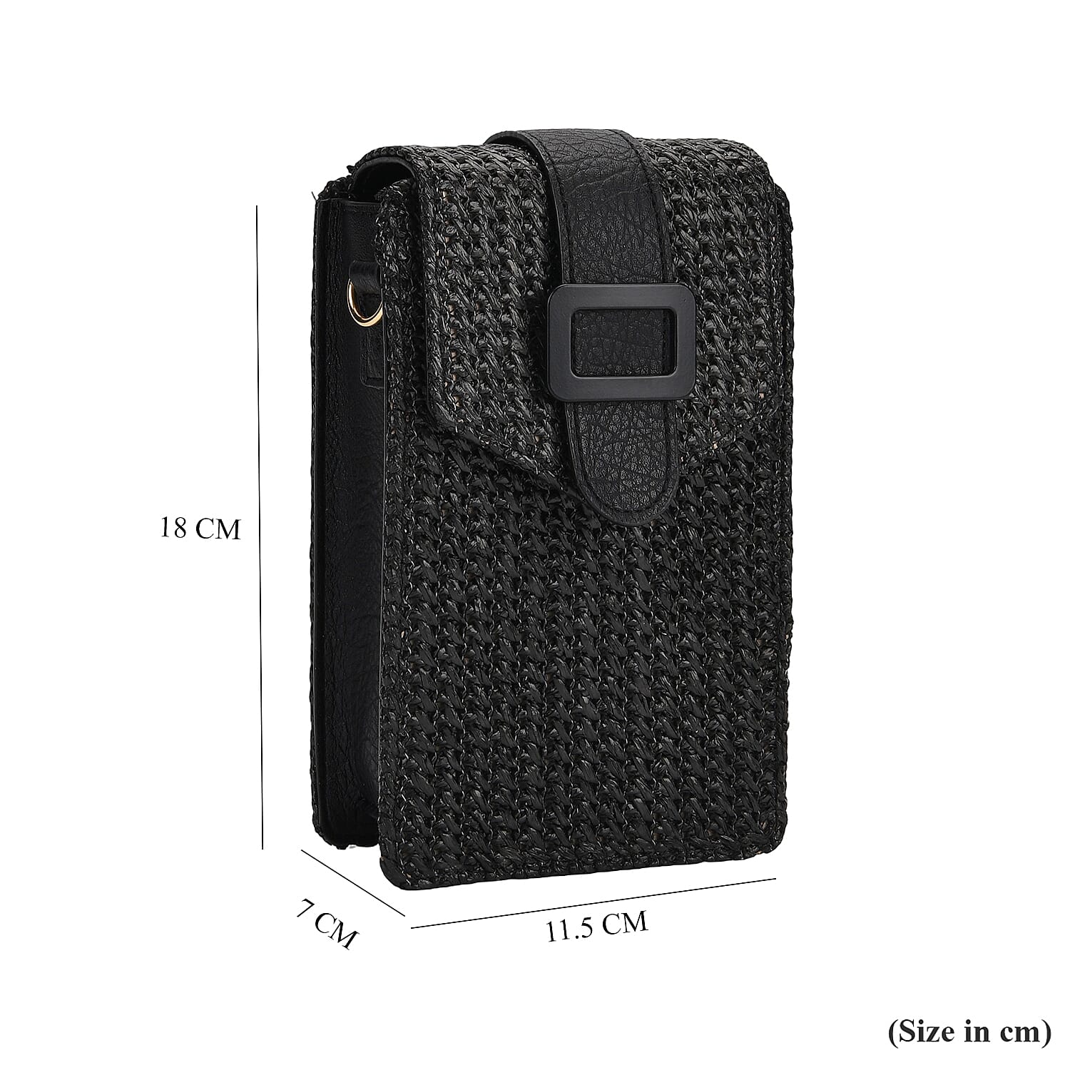 Boho Braided Texture Crossbody Bag with Buckle Flap - Black