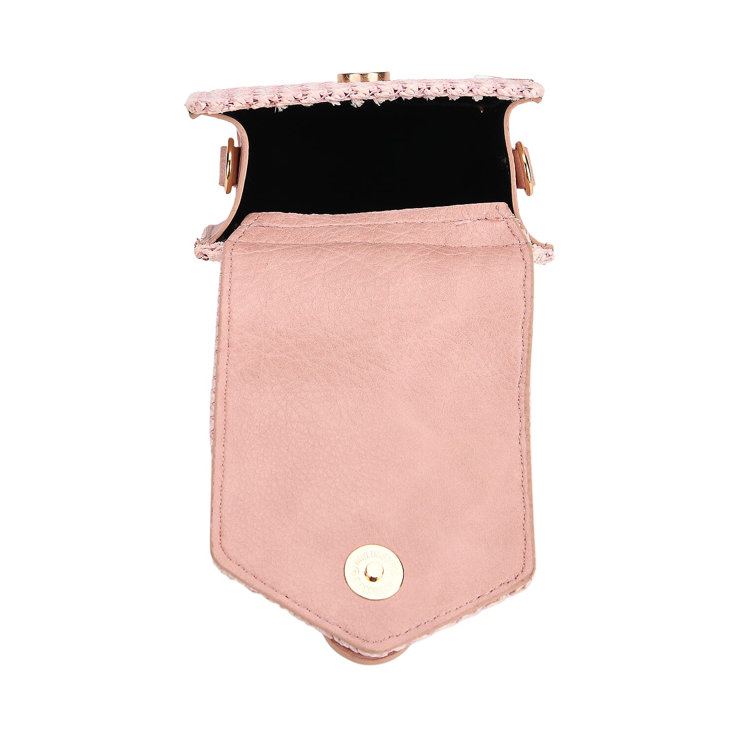 Boho Braided Texture Crossbody Bag with Buckle Flap - Pink