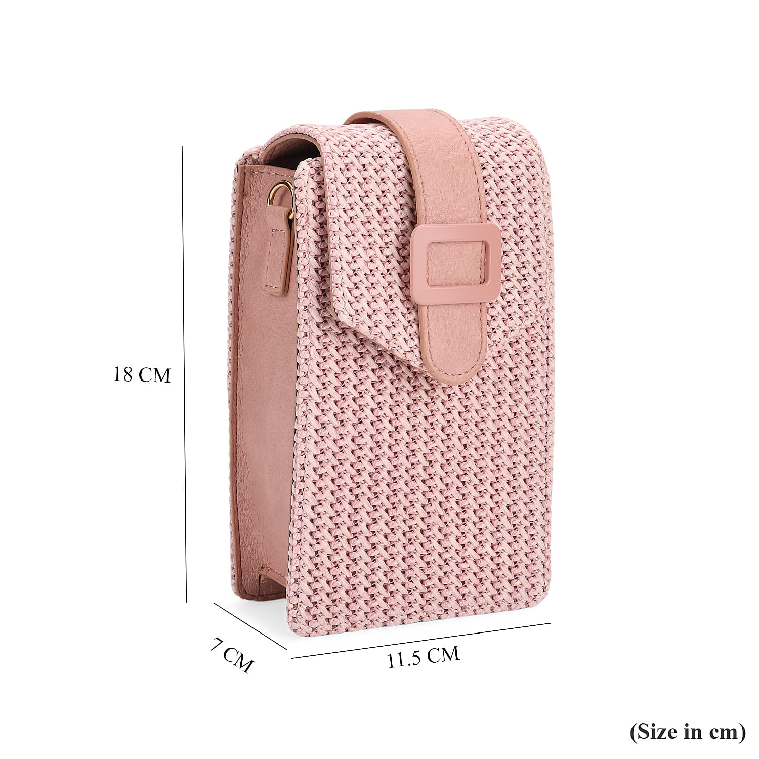 Boho Braided Texture Crossbody Bag with Buckle Flap - Pink