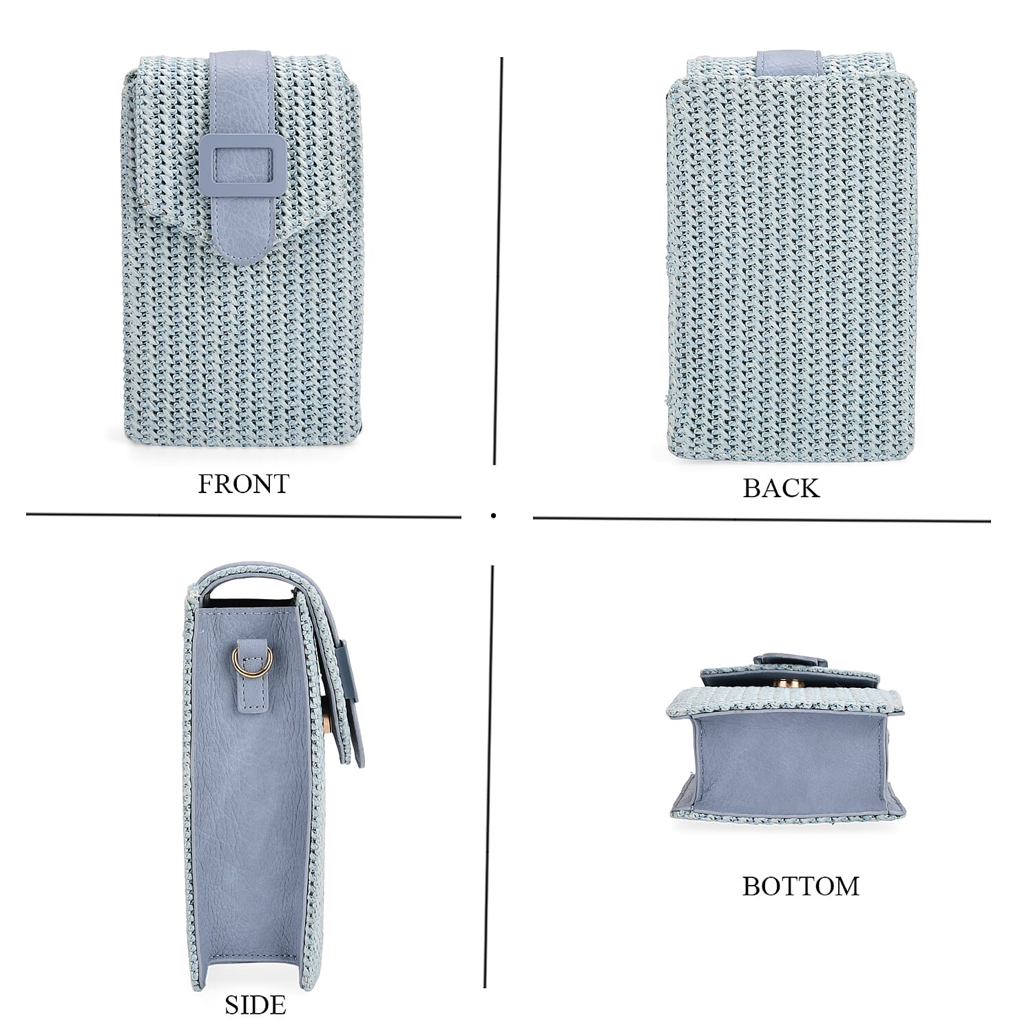 Boho Braided Texture Crossbody Bag with Buckle Flap - Sky Blue