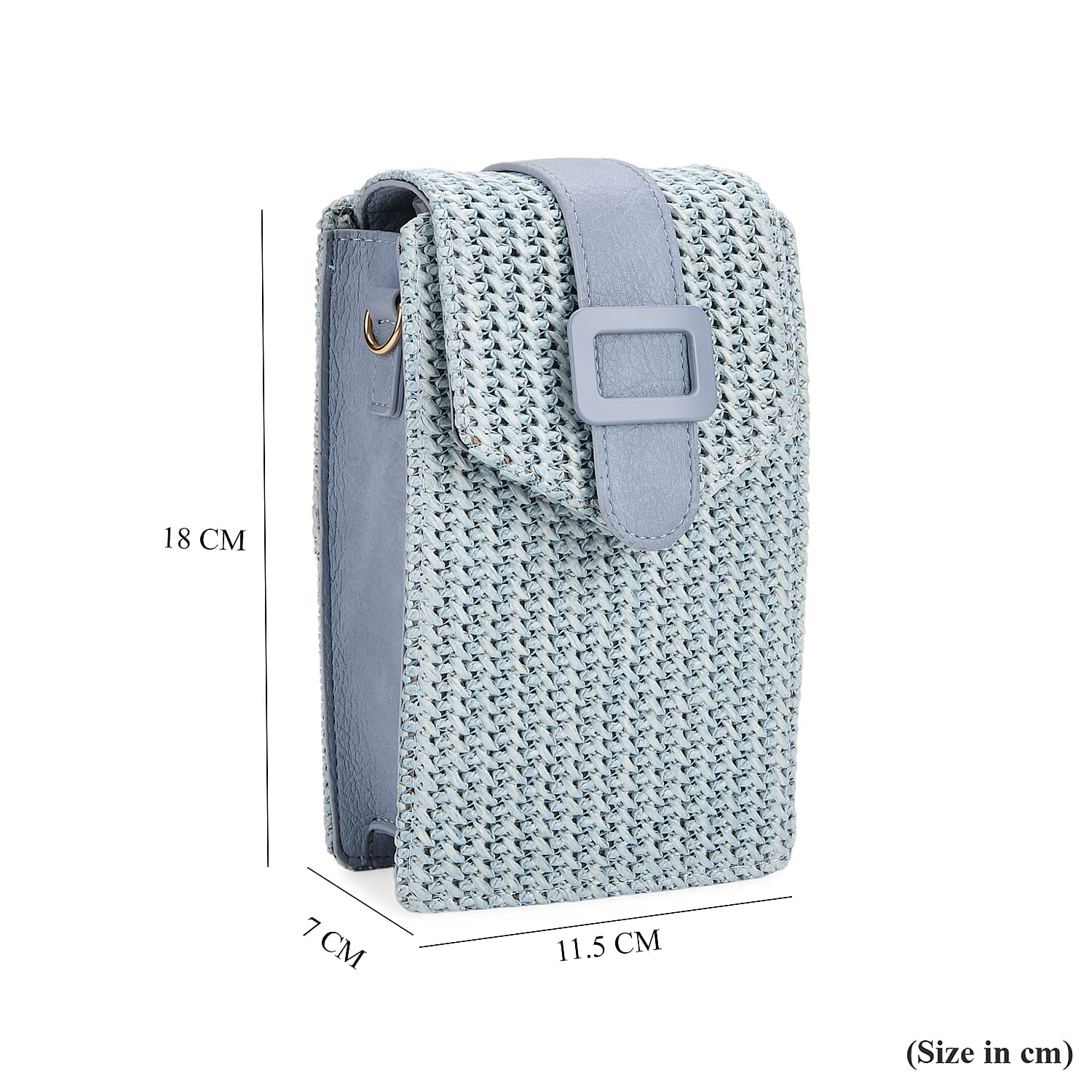 Boho Braided Texture Crossbody Bag with Buckle Flap - Sky Blue