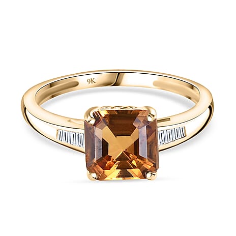 First Time Ever - 9K Yellow Gold AAA Golden Turkizite & White Diamond Solitaire Ring 2.12 Ct.