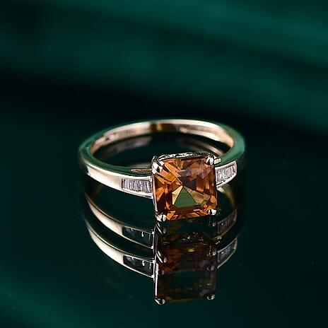 First Time Ever - 9K Yellow Gold AAA Golden Turkizite & White Diamond Solitaire Ring 2.12 Ct.