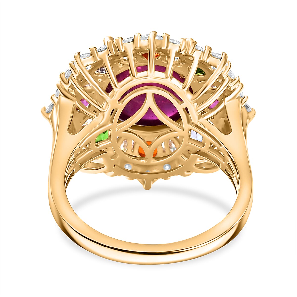 African Ruby & Multi Gemstones Solitaire Ring in 18K Vermeil Yellow Gold Plated Sterling Silver 10.95 Ct.