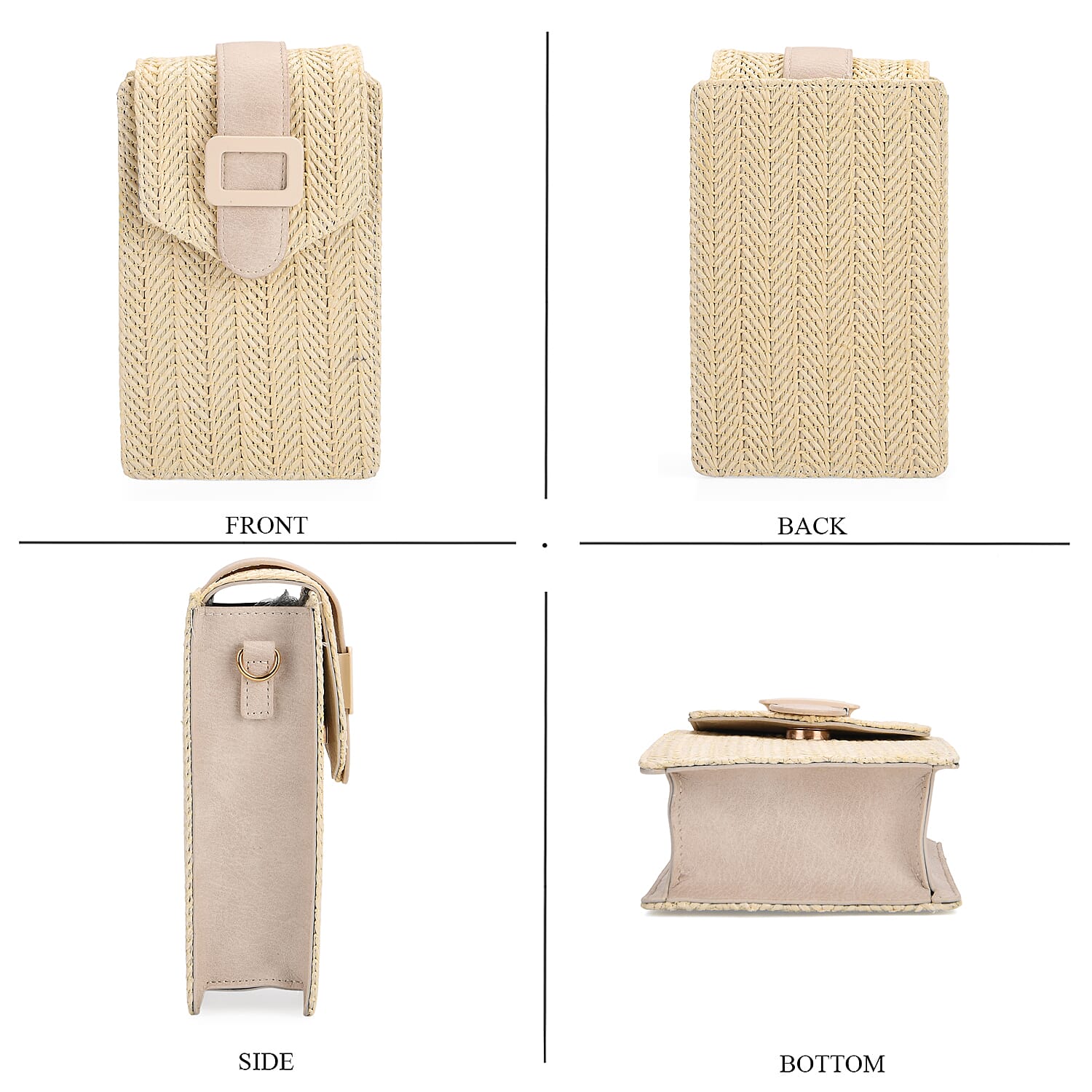 Herringbone Pattern Woven Crossbody Bag - Beige