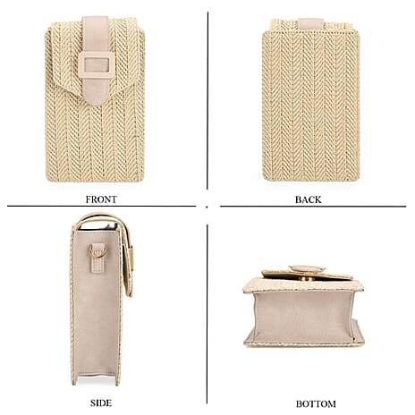 Herringbone Pattern Woven Crossbody Bag - Beige