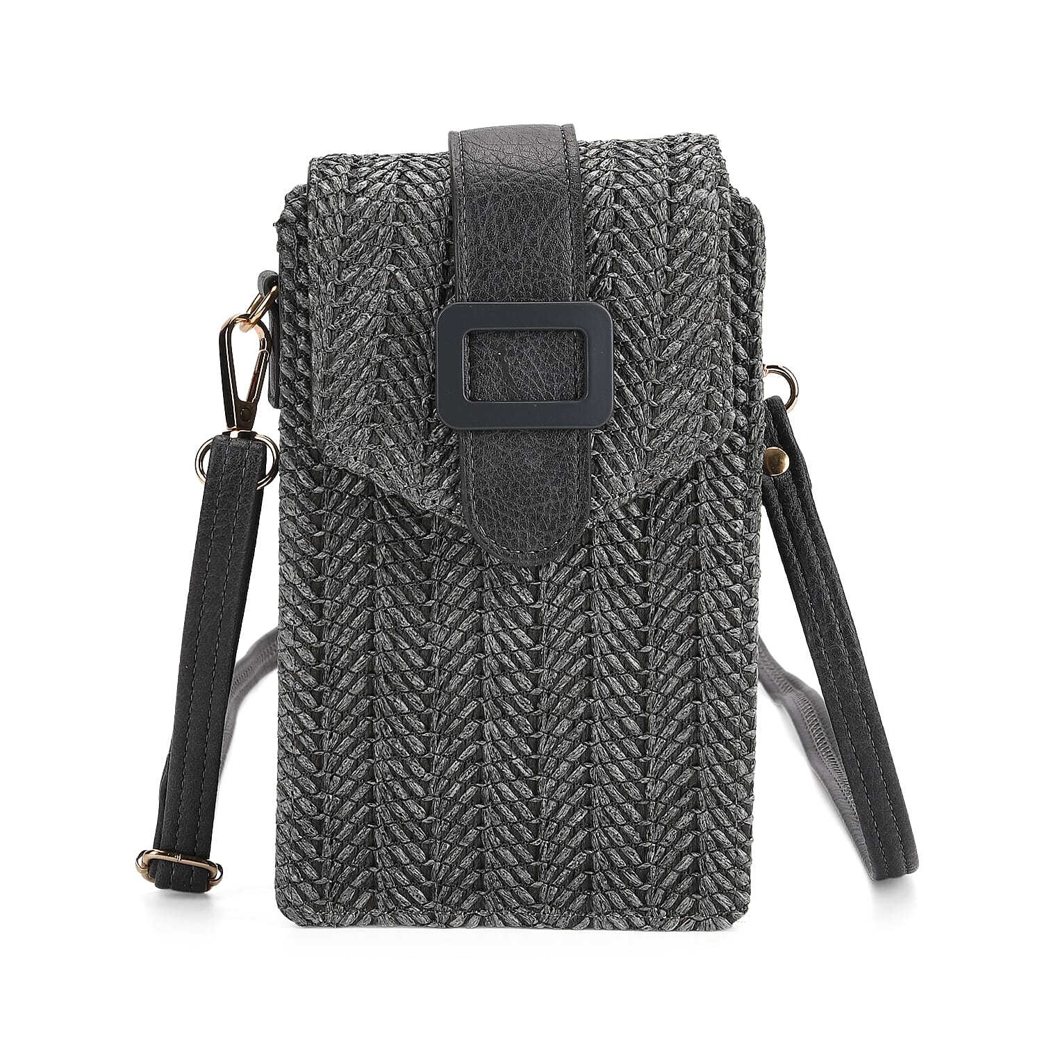 Herringbone Pattern Woven Crossbody Bag - Grey