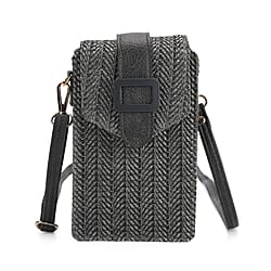 Herringbone Pattern Woven Crossbody Bag - Grey