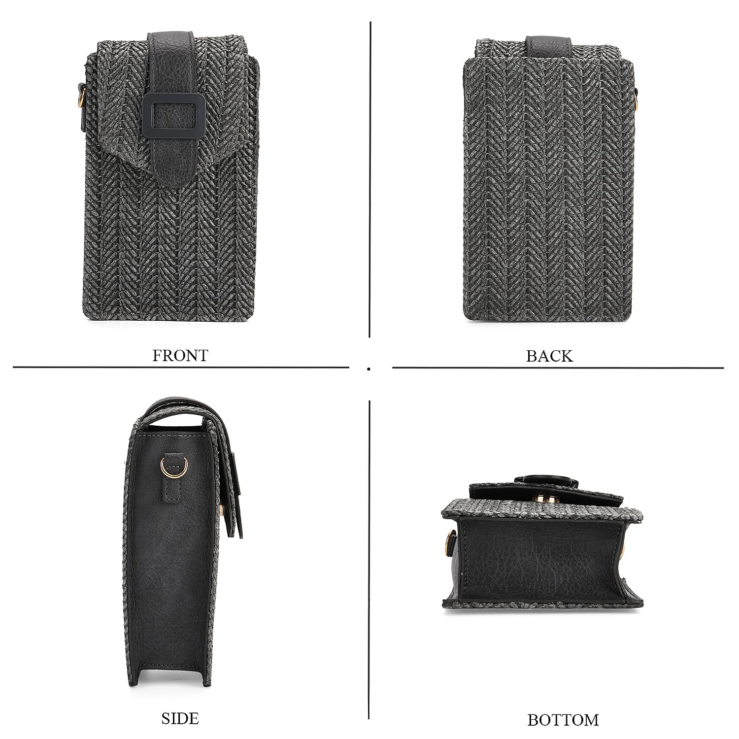 Herringbone Pattern Woven Crossbody Bag - Grey