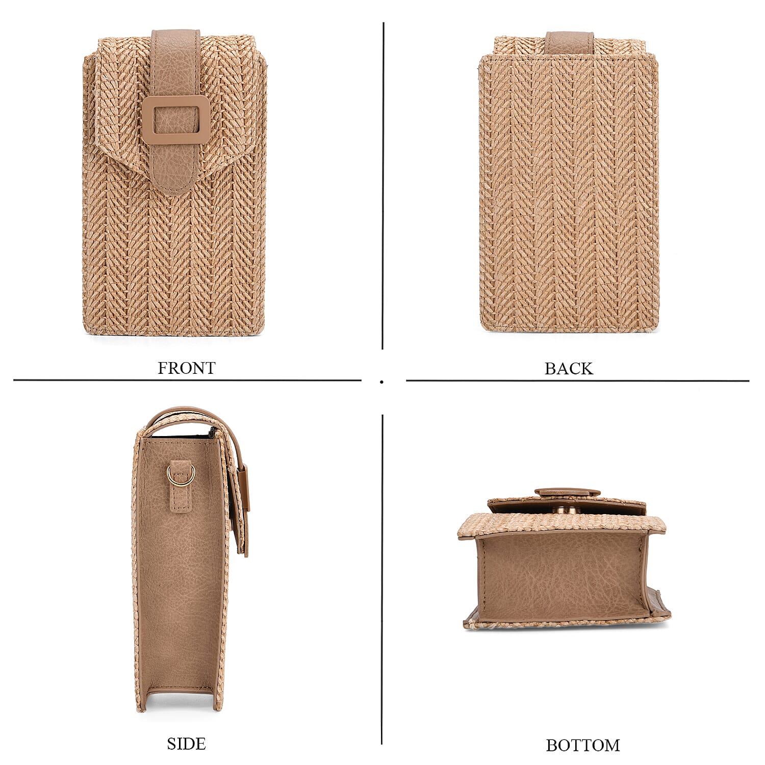 Herringbone Pattern Woven Crossbody Bag - Light Brown