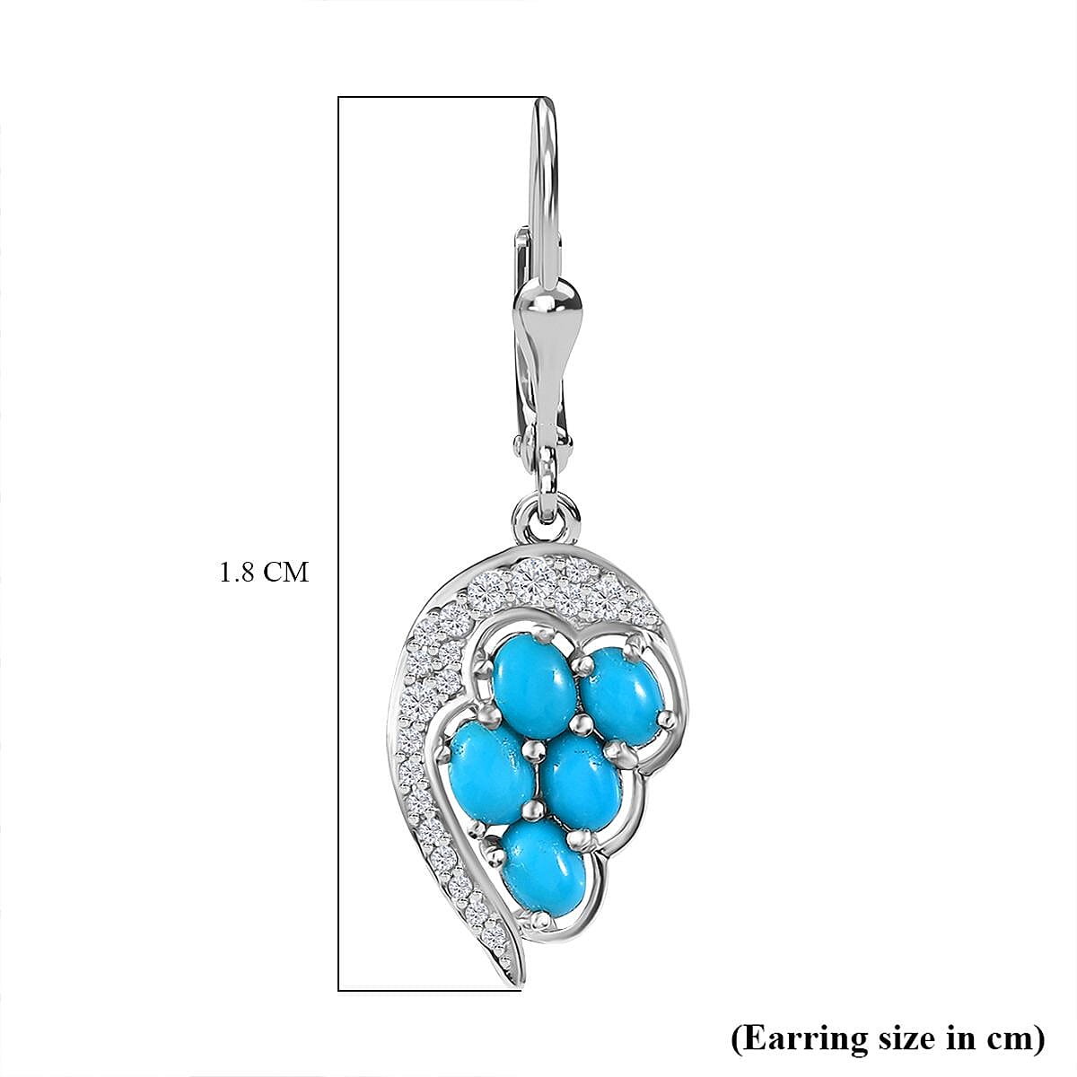 Sleeping Beauty Turquoise & White Zircon Cluster Earring with Lever Back in Rhodium Overlay Sterling Silver 2.33 Ct. Sleeping Beauty Turquoise & White Zircon Cluster Earring with Lever Back in Rhodium Overlay Sterling Silver 2.33 Ct.