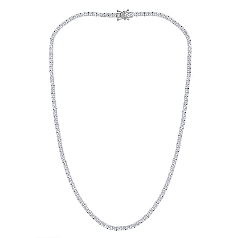 Moissanite Cluster Necklace (Size - 20) with GB Lock Box in Rhodium Overlay Sterling Silver 14.20 Ct, Silver Wt. 21.70 Gms.