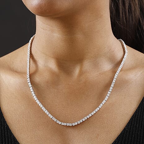 Moissanite Cluster Necklace (Size - 20) with GB Lock Box in Rhodium Overlay Sterling Silver 14.20 Ct, Silver Wt. 21.70 Gms.