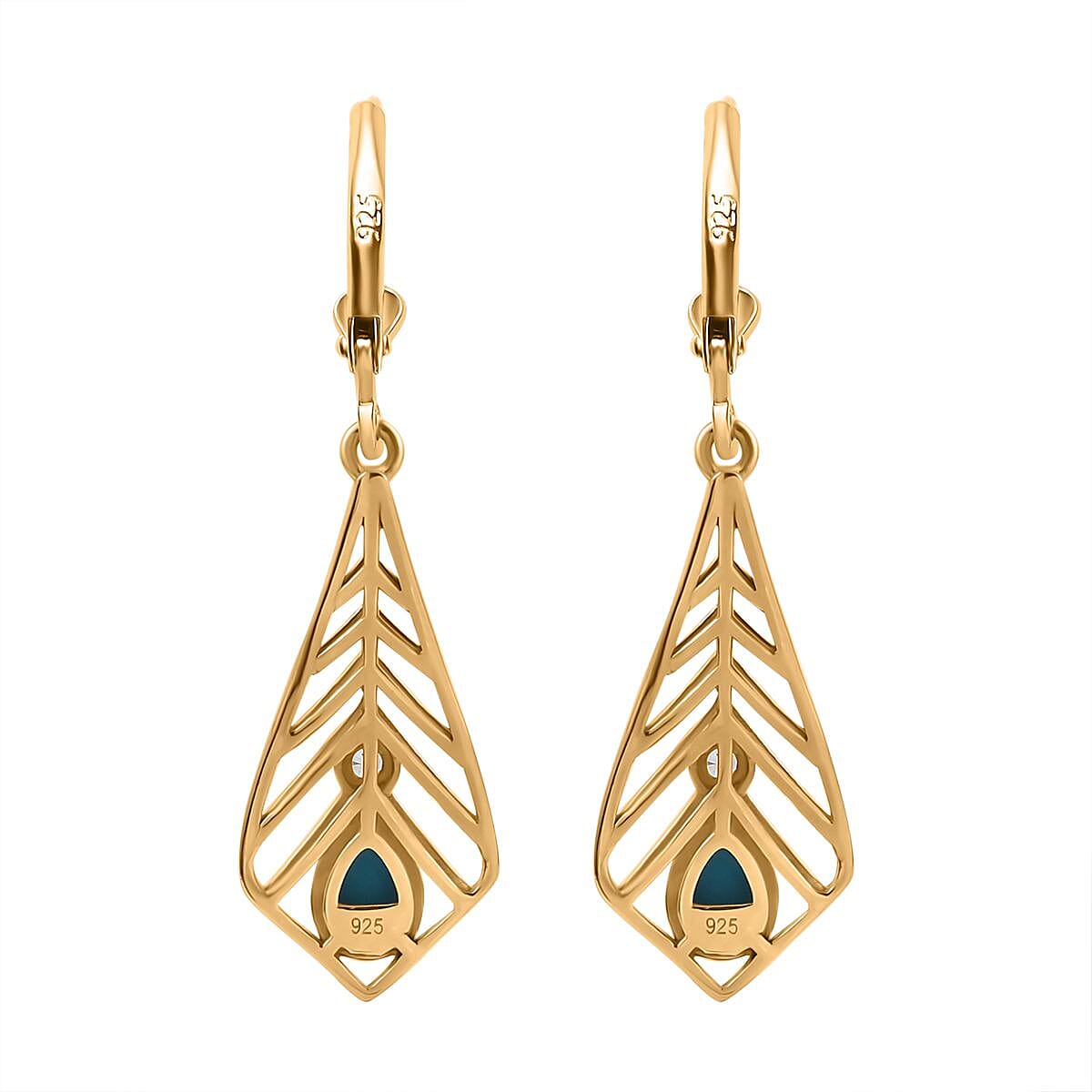 Sleeping Beauty Turquoise & White Zircon Earring with Lever Back in 18K Vermeil Yellow Gold Plated Sterling Silver 0.93 Ct.