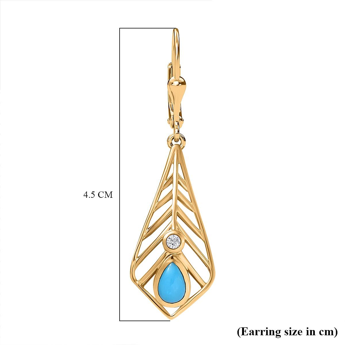 Sleeping Beauty Turquoise & White Zircon Earring with Lever Back in 18K Vermeil Yellow Gold Plated Sterling Silver 0.93 Ct.