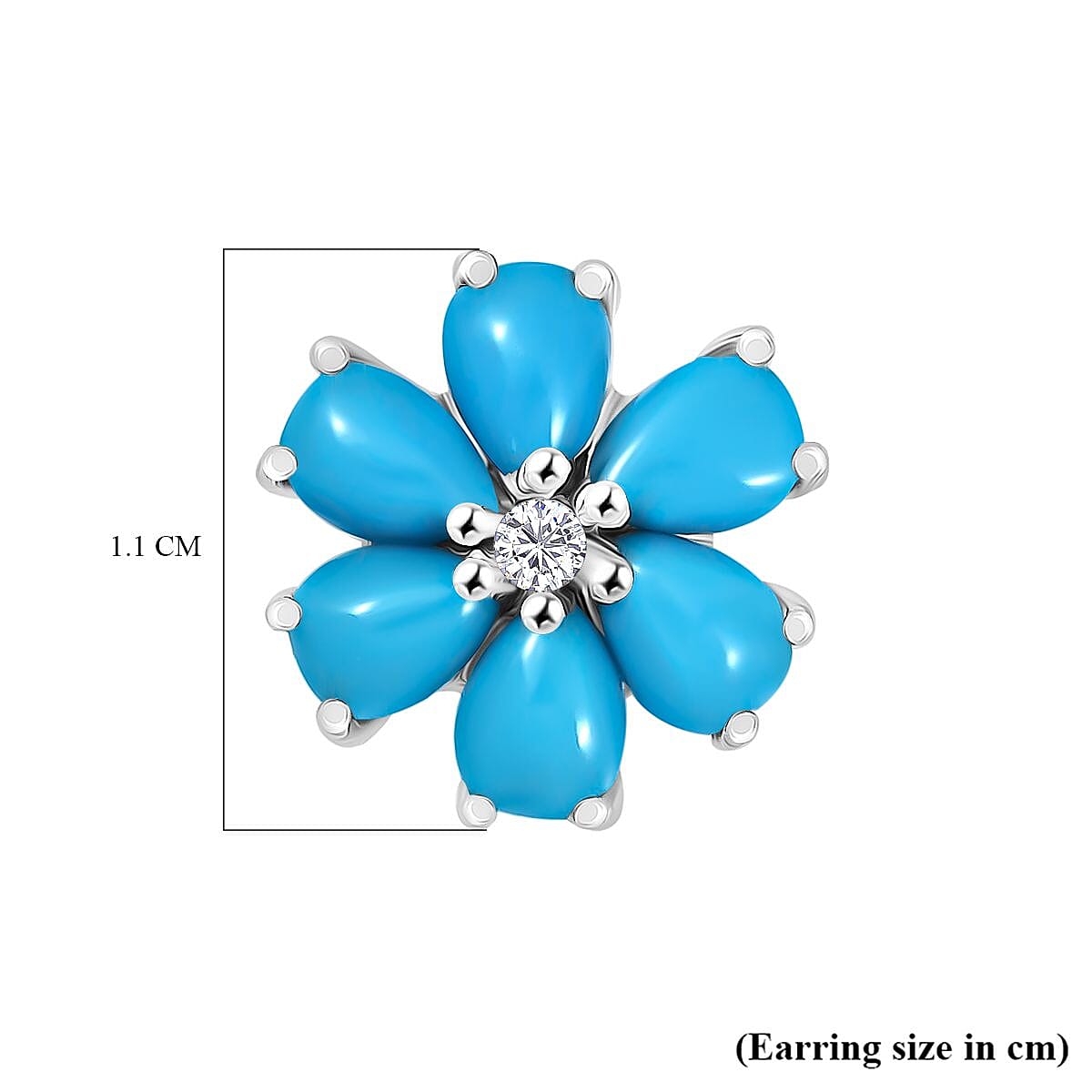 Sleeping Beauty Turquoise & White Zircon Earring with Push Back in Rhodium Overlay Sterling Silver 3.03 Ct.