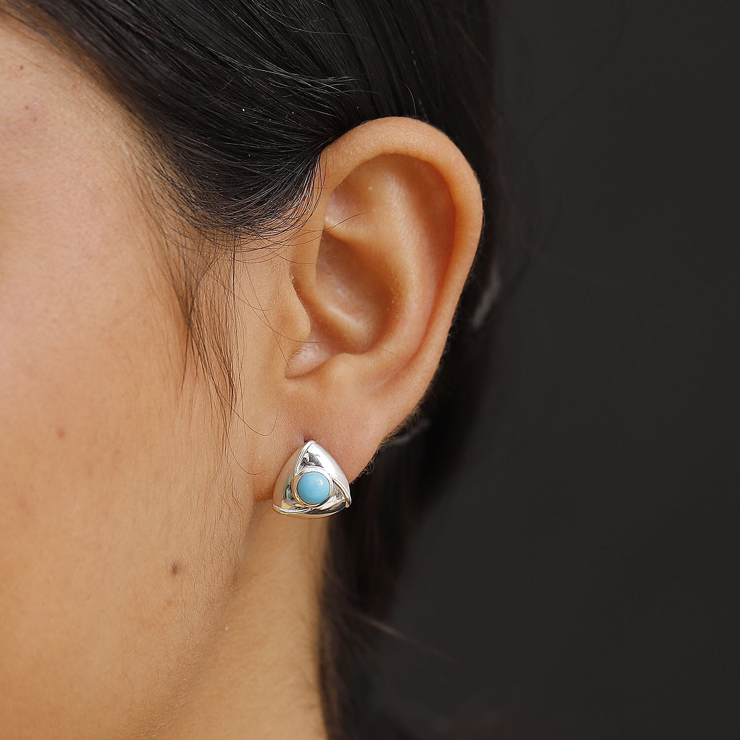 Sleeping Beauty Turquoise  Earring in Rhodium Overlay Sterling Silver 0.98 ct  1.052  Ct.