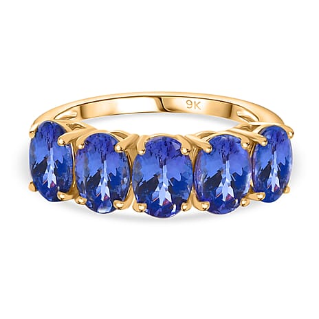9K Yellow Gold Premium Tanzanite 5 Stone Ring 4.00 Ct.