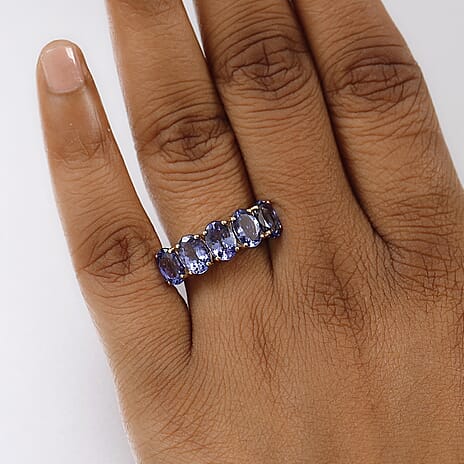 9K Yellow Gold Premium Tanzanite 5 Stone Ring 4.00 Ct.