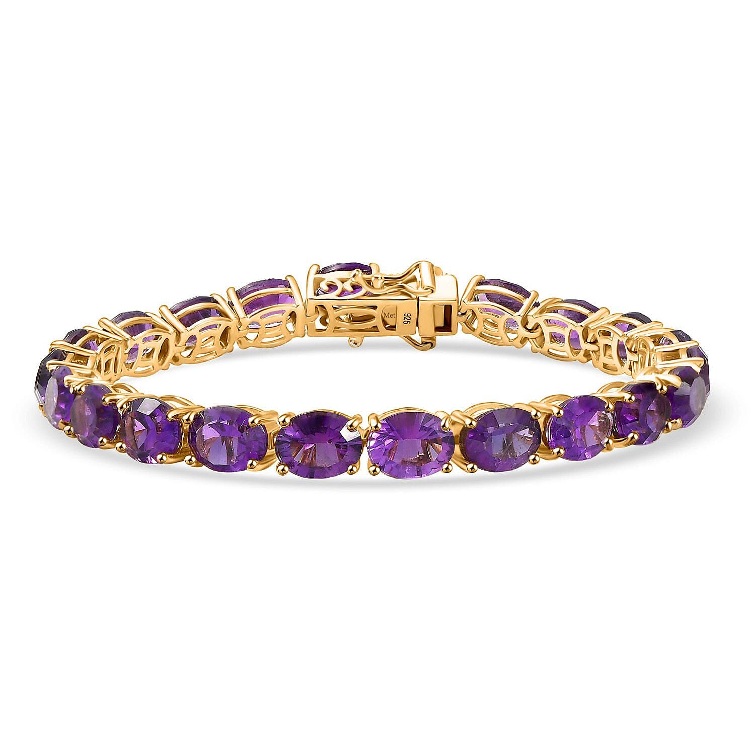 AAA African Amethyst Concave Cut Tennis  Bracelet (Size - 7) in 18K YG Vermeil Sterling Silver 24.444  Ct. Silver Wt. 11.9 Gms