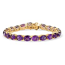 AAA African Amethyst Concave Cut Tennis  Bracelet (Size - 8) in 18K YG Vermeil Sterling Silver 26.544  Ct. Silver Wt. 12.9 Gms