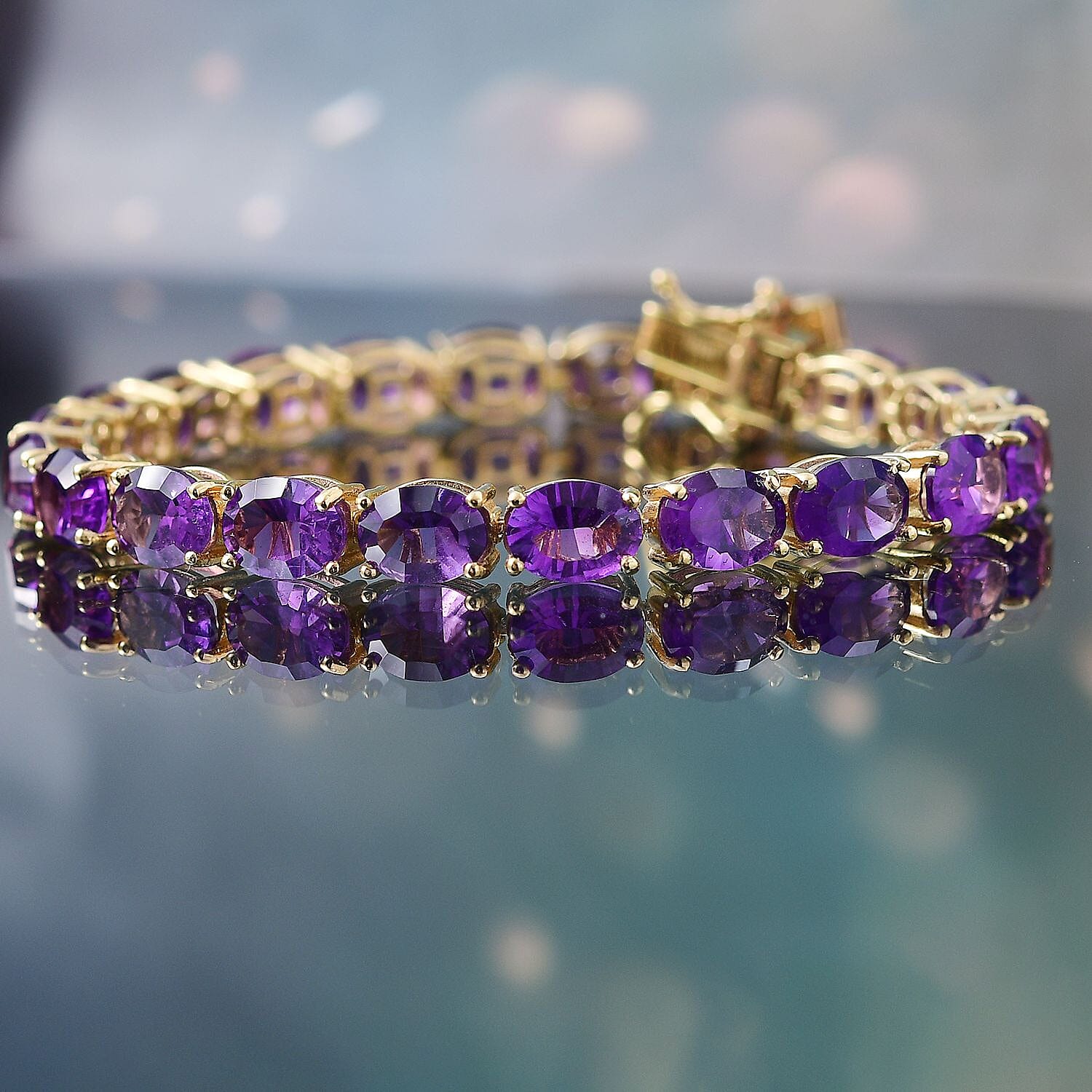 AAA African Amethyst Concave Cut Tennis  Bracelet (Size - 7) in 18K YG Vermeil Sterling Silver 24.444  Ct. Silver Wt. 11.9 Gms