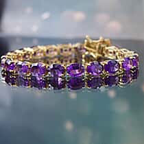 AAA African Amethyst Concave Cut Tennis  Bracelet (Size - 8) in 18K YG Vermeil Sterling Silver 26.544  Ct. Silver Wt. 12.9 Gms