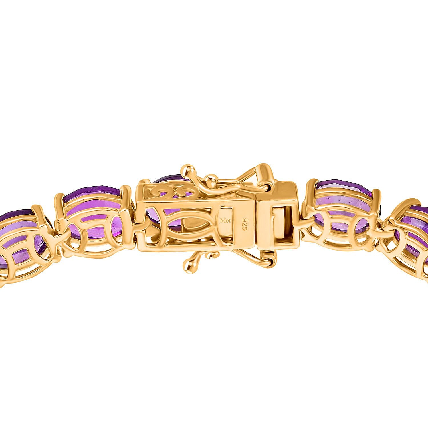 AAA African Amethyst Concave Cut Tennis  Bracelet (Size - 7) in 18K YG Vermeil Sterling Silver 24.444  Ct. Silver Wt. 11.9 Gms