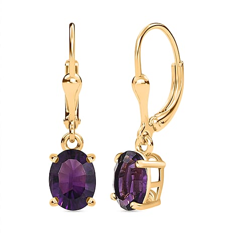 African Amethyst  Solitaire Lever Back Earring in 18K YG Vermeil Sterling Silver 2.32ct