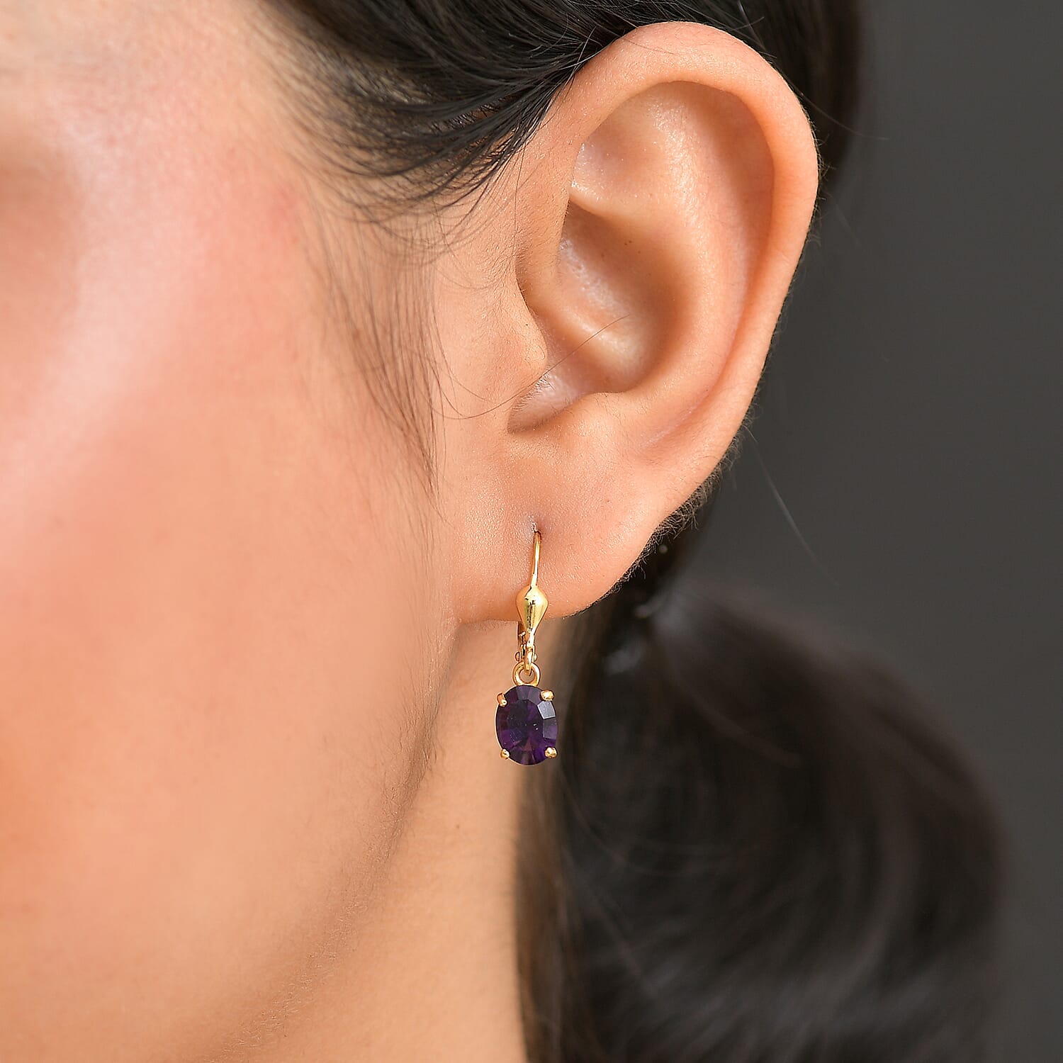 African Amethyst  Solitaire Lever Back Earring in 18K Vermeil Yellow Gold Plated Sterling Silver 2.32 Ct
