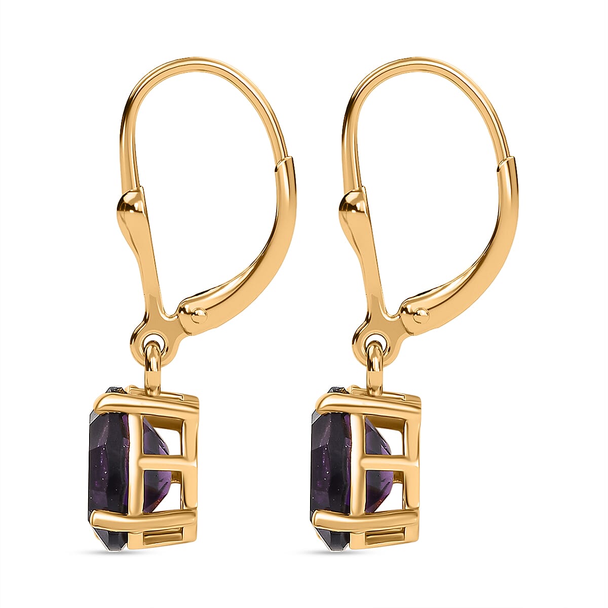 African Amethyst  Solitaire Lever Back Earring in 18K Vermeil Yellow Gold Plated Sterling Silver 2.32 Ct