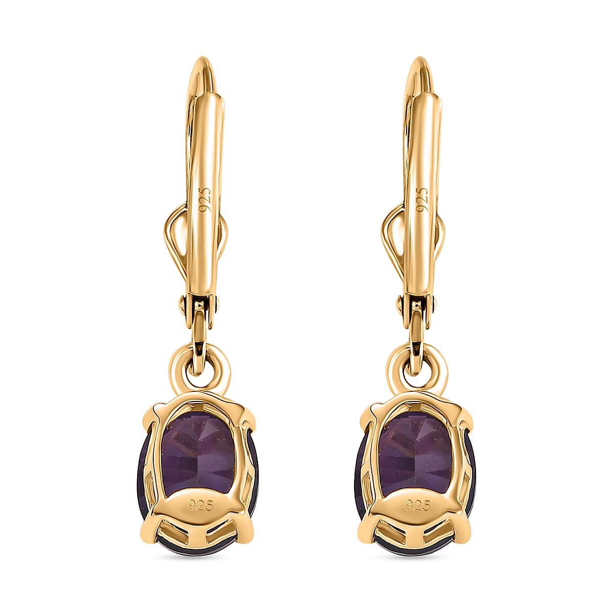 African Amethyst  Solitaire Lever Back Earring in 18K Vermeil Yellow Gold Plated Sterling Silver 2.32 Ct