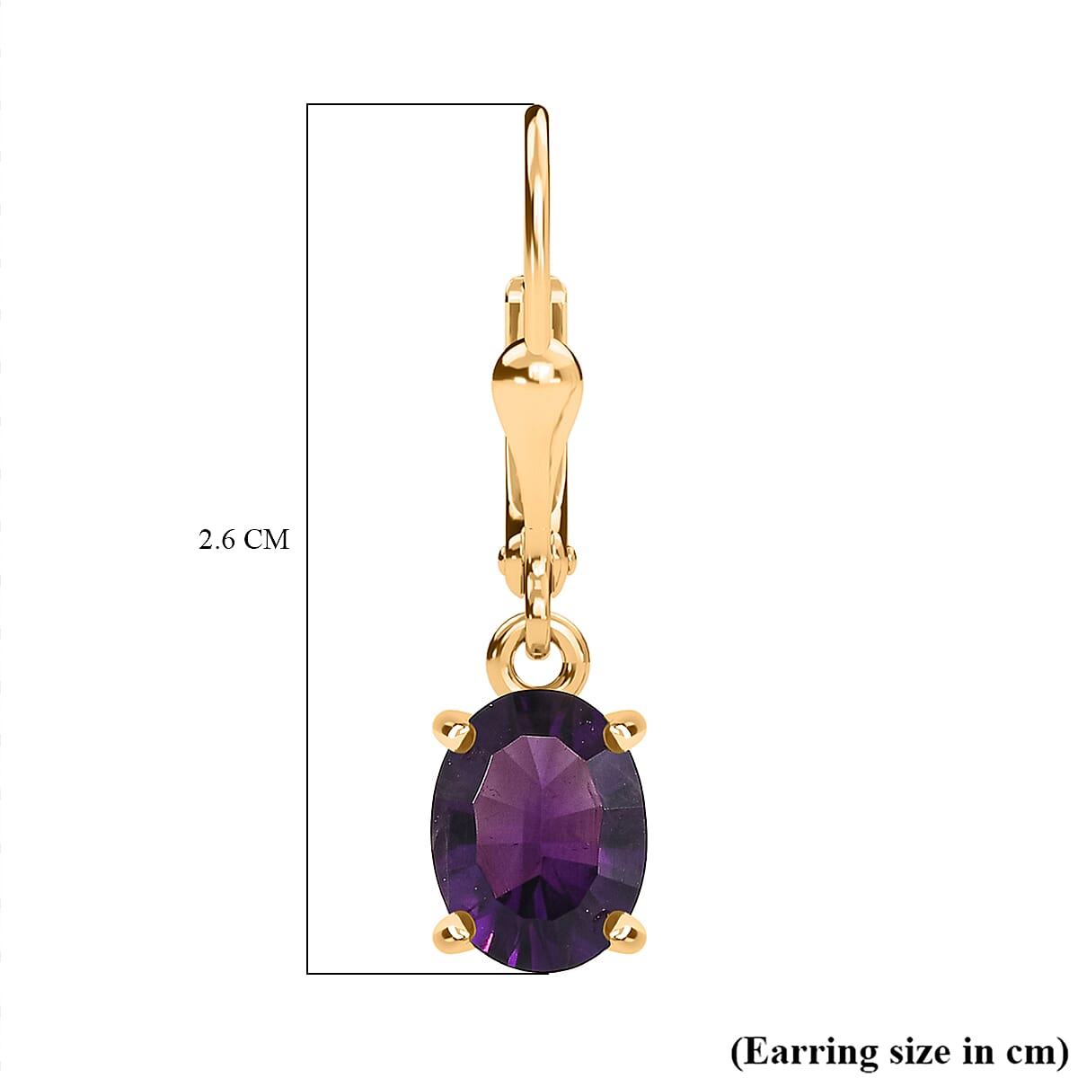 African Amethyst  Solitaire Lever Back Earring in 18K Vermeil Yellow Gold Plated Sterling Silver 2.32 Ct